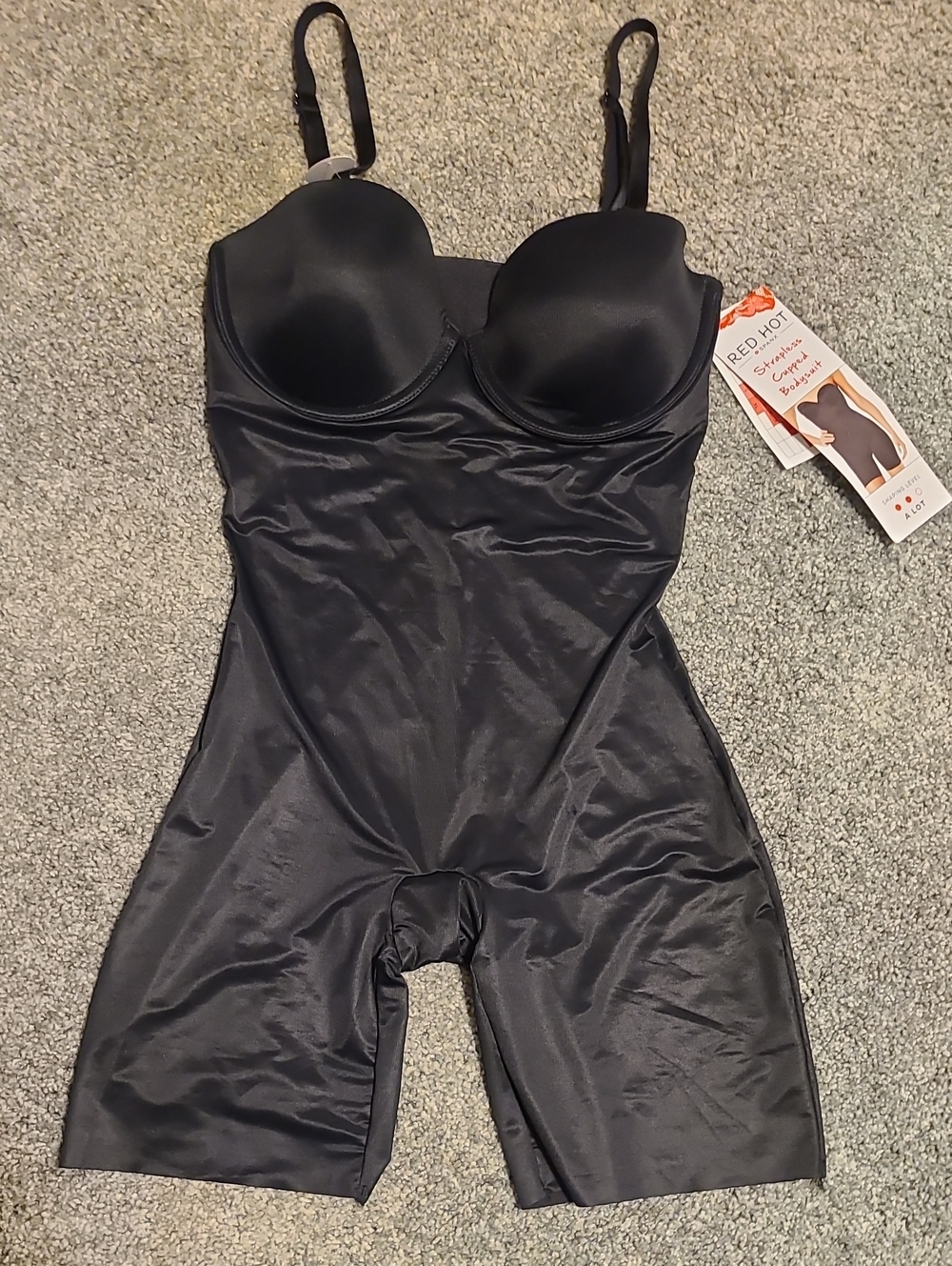 SPANX Red Hot Black Sculpting Bodysuit with Built-In Bra